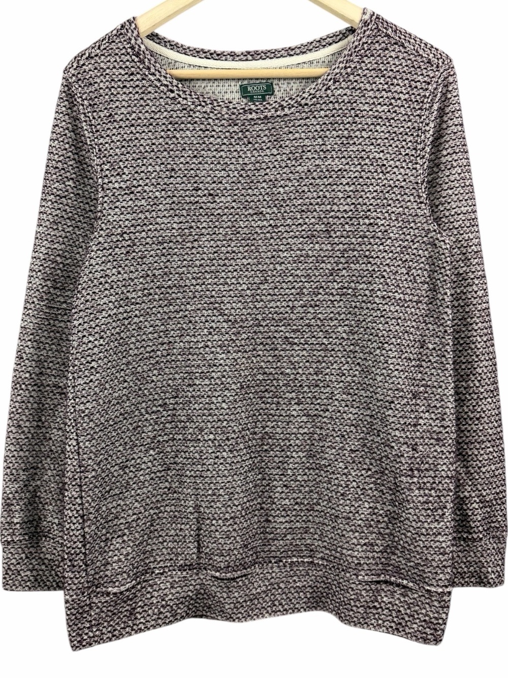 Roots Knit Soft Fuzzy Heathered Sweater Purple White Size Medium